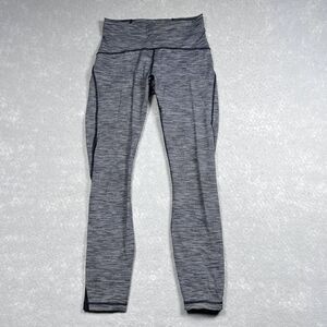 Lululemon Womens Leggings SZ 6 Gray Striped Leggings Pull On Logo Walking Casual